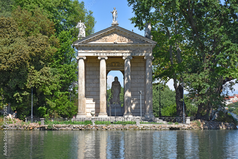Rome, pond of Villa Borghese and temple of Esculapio Rome, pond of Villa Borghese and temple of Esculapio