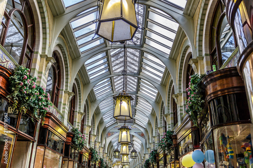 View of the ceiling of the Hall of a beautiful vintage shopping center in England, UK photo