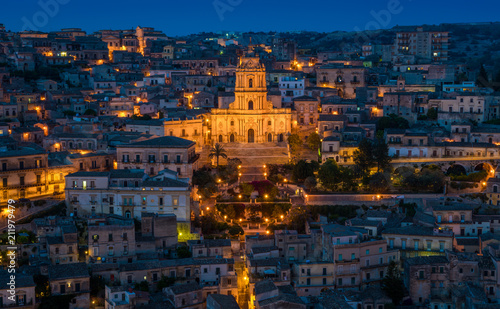 Modica at sunset, amazing city in the Province of Ragusa, in the italian region of Sicily (Sicilia). photo