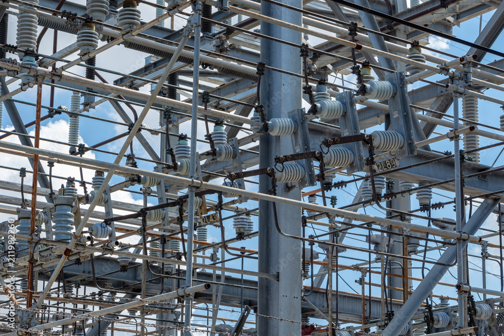 FPL electric substation closeup, power station, electrical equipment - Pembroke Pines, Florida, USA