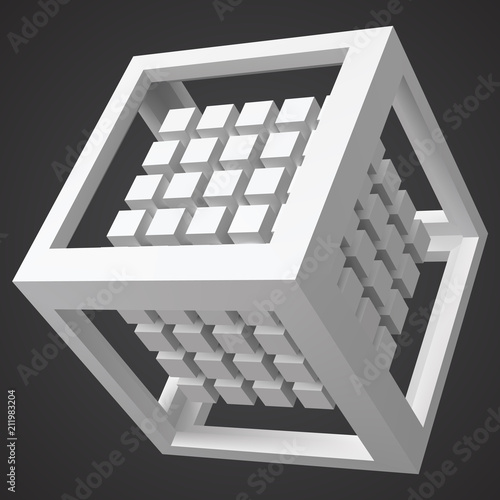 group of cubes, in cubic frame. white version. 3d style vector illustration