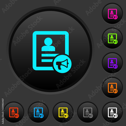 Contact alarm dark push buttons with color icons