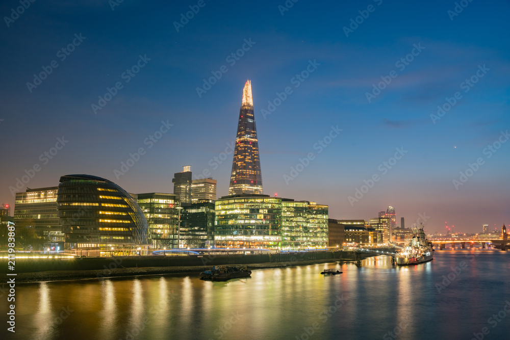 Night view of the The Shard and night city scape