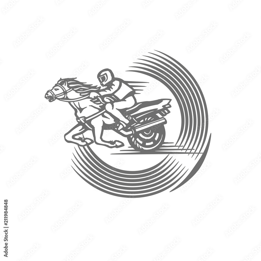 Vector emblem with a rider on a horse, motorbike and inscription. Vector emblem with a rider on a horse, motorbike and inscription.