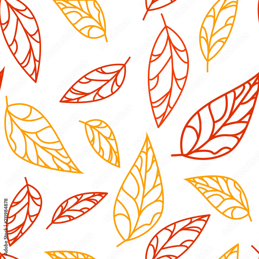 Orange and yellow leaves on a white background. Seamless Pattern Orange and yellow leaves on a white background. Seamless Pattern