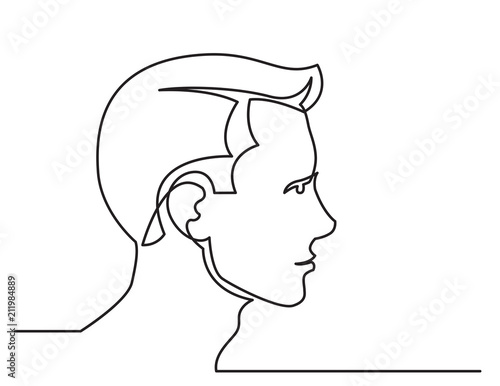 continuous line drawing of man profile view on white background