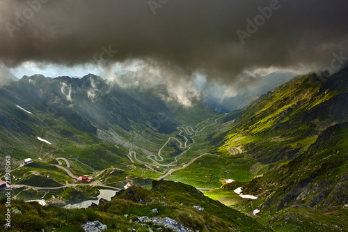 Mountains and winding road before storm