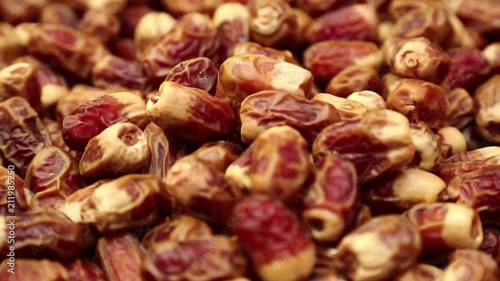 Dates in market, shop counter with dates Dates in market, shop counter with dates