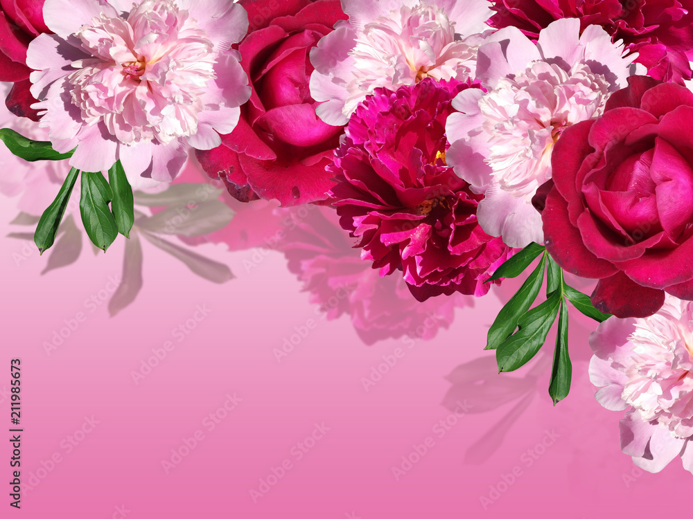 Beautiful floral background with peonies and roses