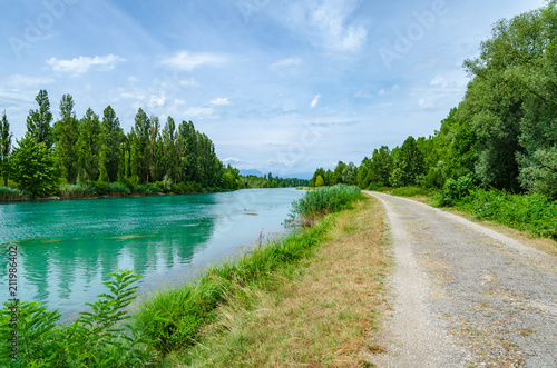 Bicycle route along the Mincio river between lake Garda, Veneto and Mantova, Lombardy in Italy