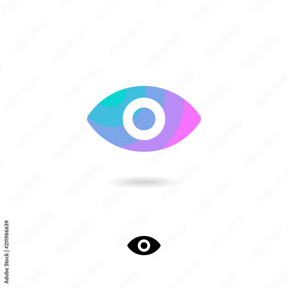 Eye icon, UI. Video emblem. View, webcam, watching icons. Eye symbol with shadow on a white background. Web button. Black option. Eye icon, UI. Video emblem. View, webcam, watching icons. Eye symbol with shadow on a white background. Web button. Black option.
