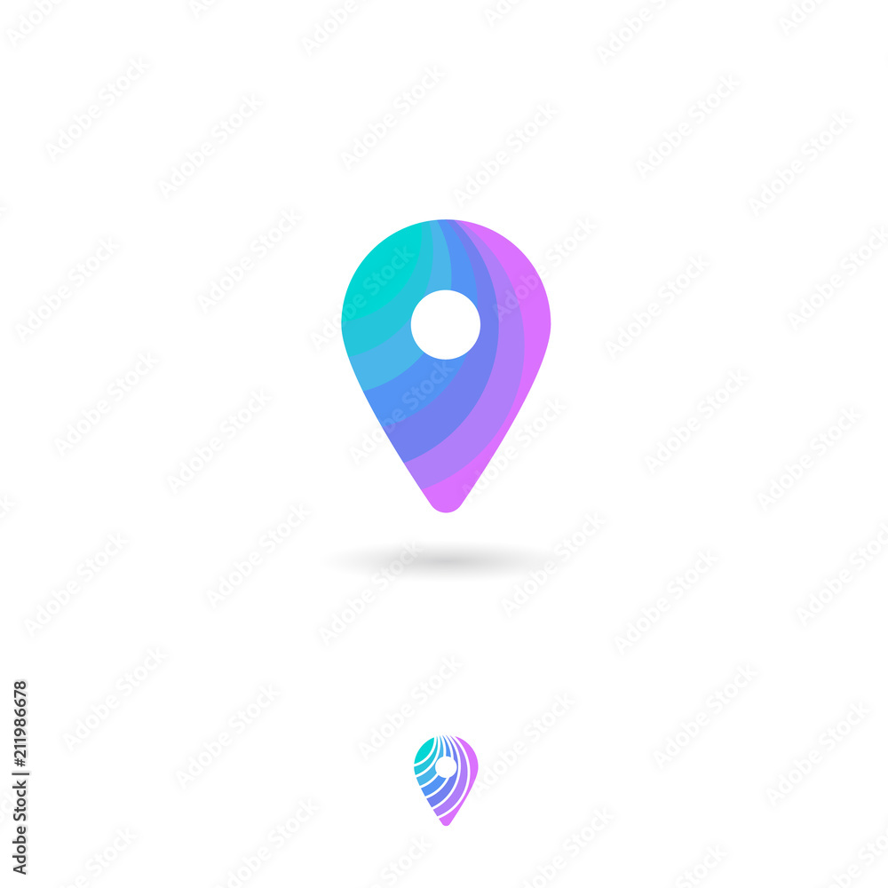 Map marker, UI icon. Pin, location, navigation pictogram. Pin symbol with shadow on a white background. Web icon. Contour option. Map marker, UI icon. Pin, location, navigation pictogram. Pin symbol with shadow on a white background. Web icon. Contour option.