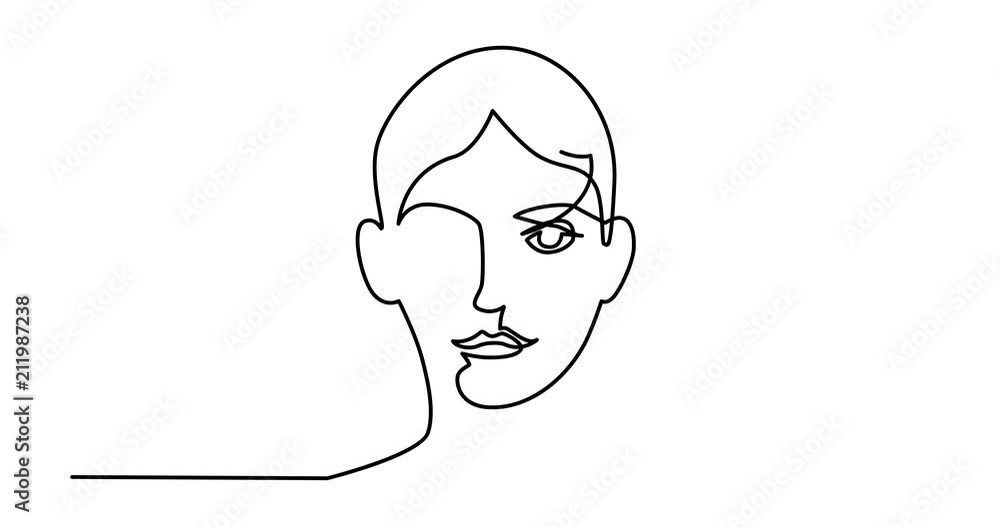 Animation of continuous line drawing of woman portrait Animation of continuous line drawing of woman portrait