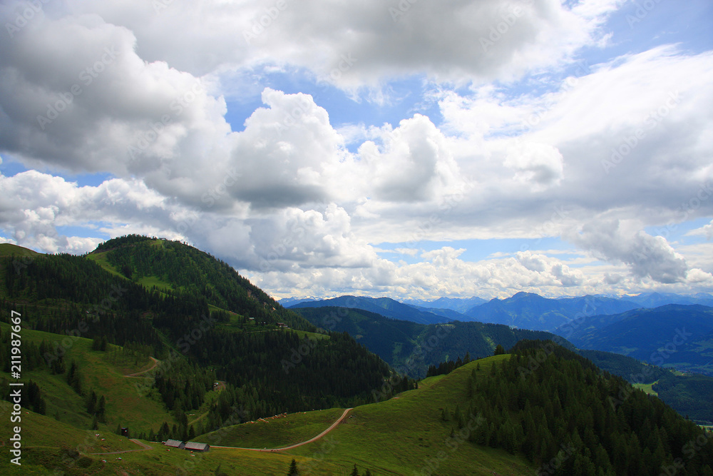 Beautiful view towards alpine pastures in Tennen mountains in Austria