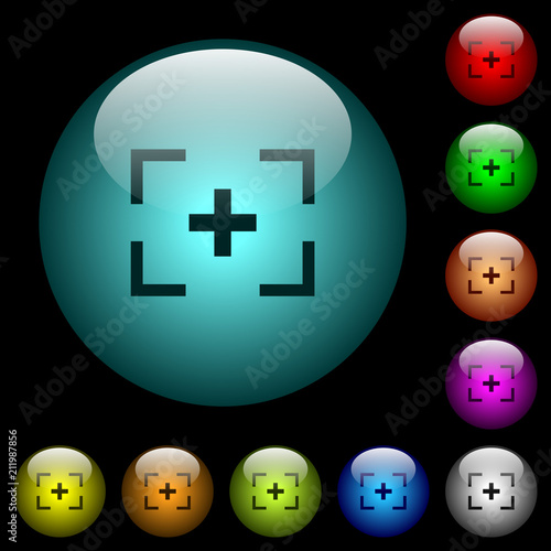 Camera crosshairs icons in color illuminated glass buttons