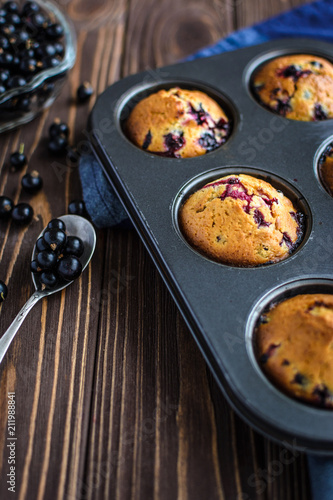 Homemade delicious muffins with fresh berries 