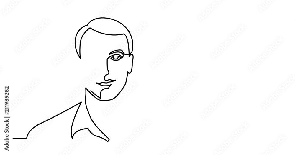 Animation of continuous line drawing of positive man portrait Animation of continuous line drawing of positive man portrait
