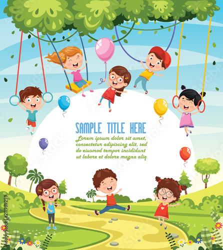 Vector Illustration Of Children Swinging