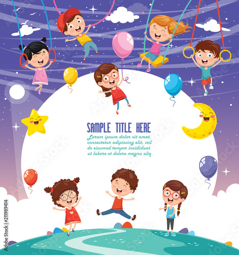 Vector Illustration Of Children Swinging