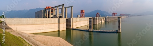 Panorama of Three Gorges Dam in China on Yangtse river photo