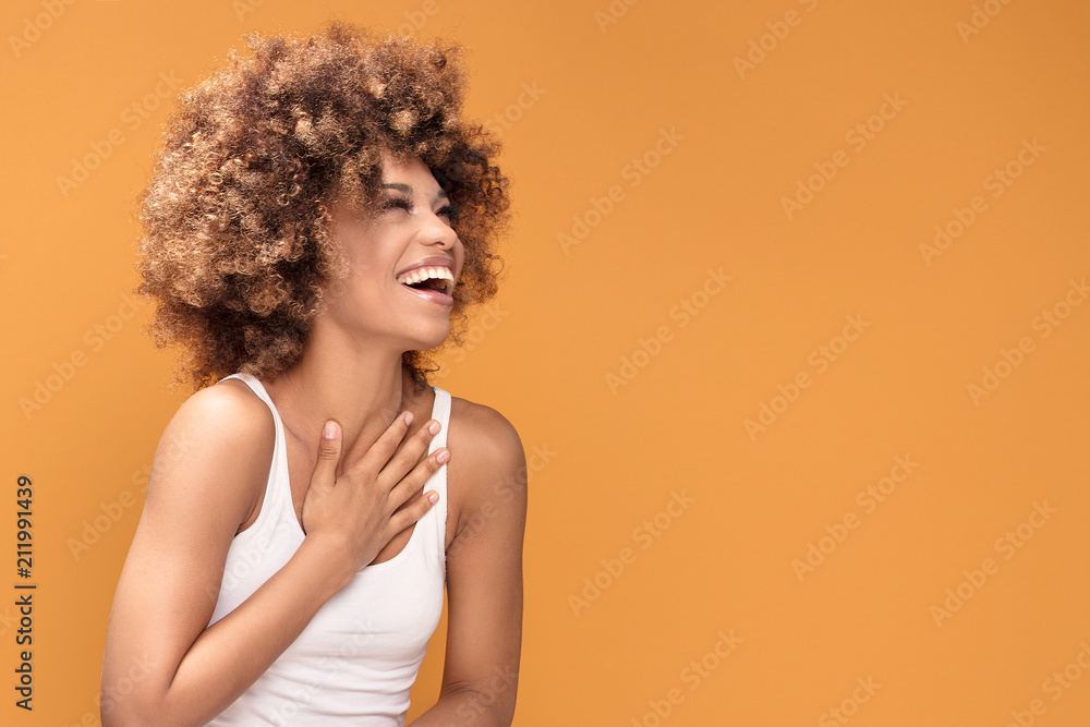 Beautiful happy african american woman with big smile. Beautiful happy african american woman with big smile.