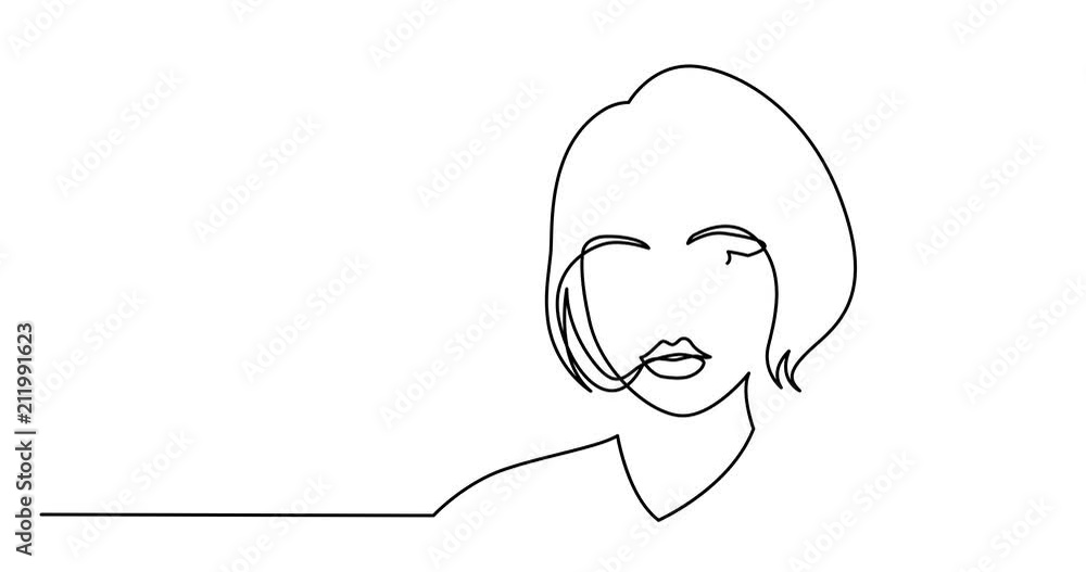 Animation of continuous line drawing of beautiful young woman portrait Animation of continuous line drawing of beautiful young woman portrait