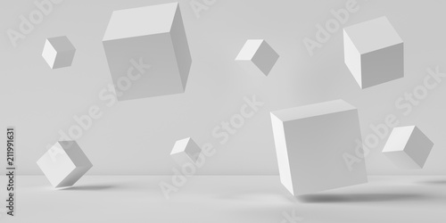 Fototapeta Naklejka Na Ścianę i Meble -  Suspended cubes on a white background. 3D image rendering.