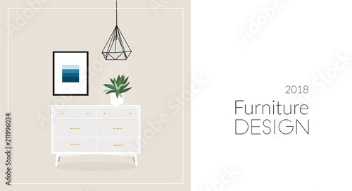 living room web site banner. furniture vector illustration. modern interior design. shop advert leaflet poster. 