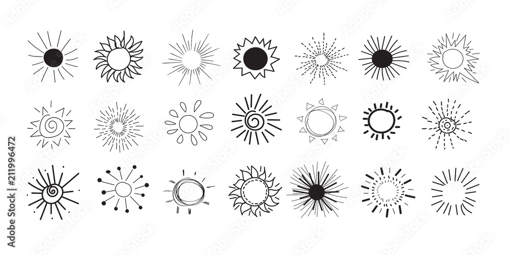 vector doodle sun set. suns collection hand drawn. vector doodle sun set. suns collection hand drawn.