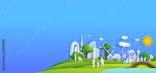 Nature cityscape background and eco friendly concept.