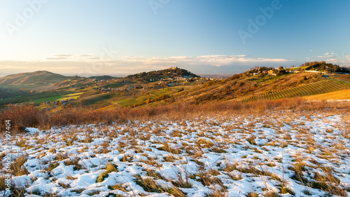 Hills in Oltrepo' Pavese, near the town of Montalto, at the sunset photo