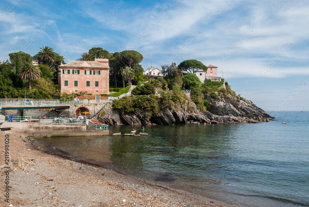Rocky coastline in Nervi, small sea district of Genoa