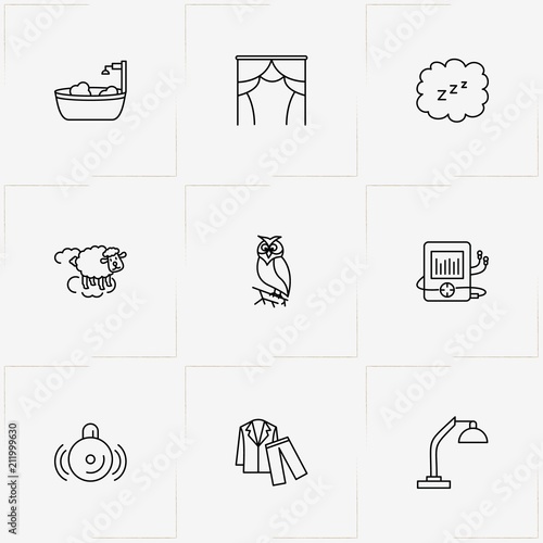 Sleep line icon set with nightgown , owl and sleep