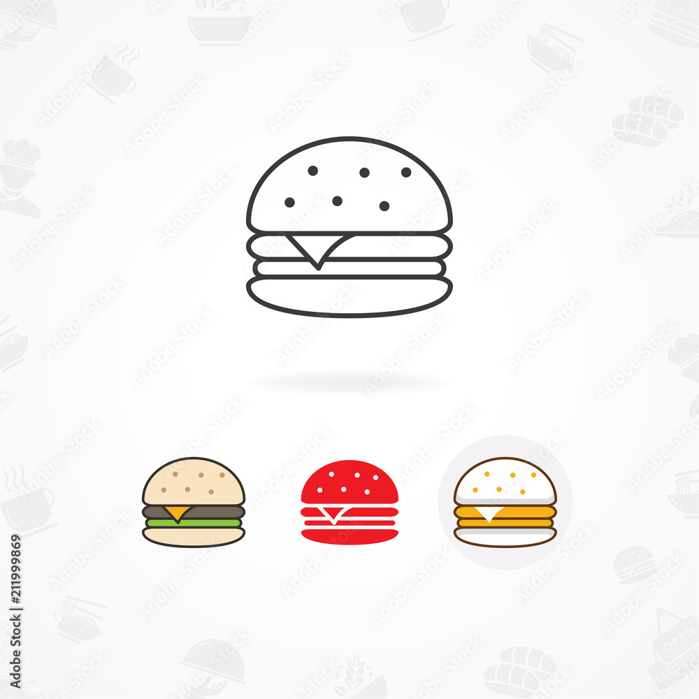 Fototapeta premium Hamburger icon, Vector fast food sign symbol