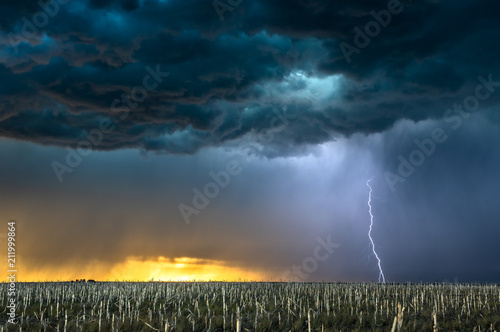 Lightning storm over field in Oklahoma