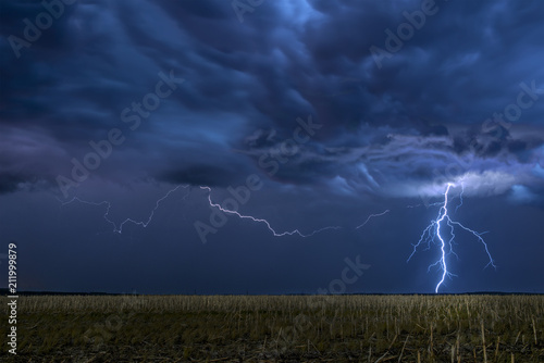 Lightning storm over field in Oklahoma