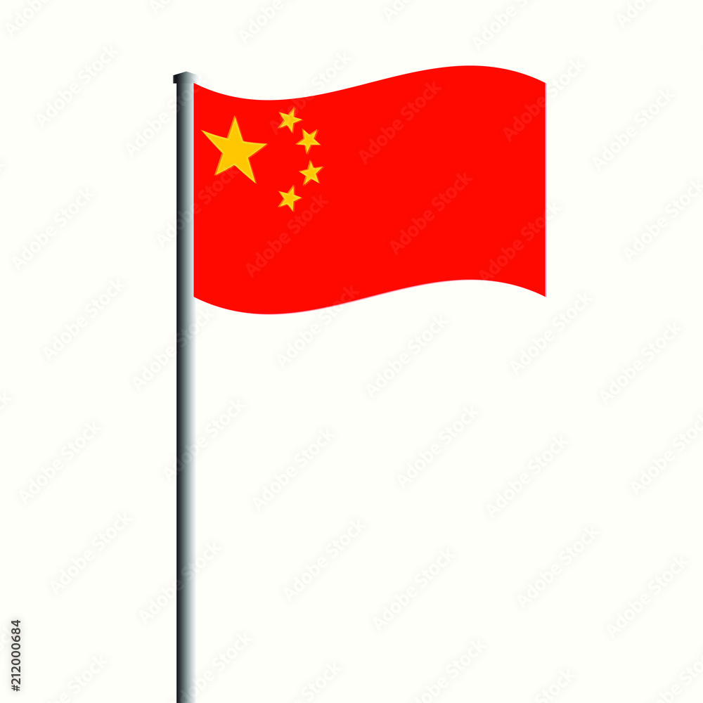 Waving Chinese Flag at High Mast. Vector. Waving Chinese Flag at High Mast. Vector.