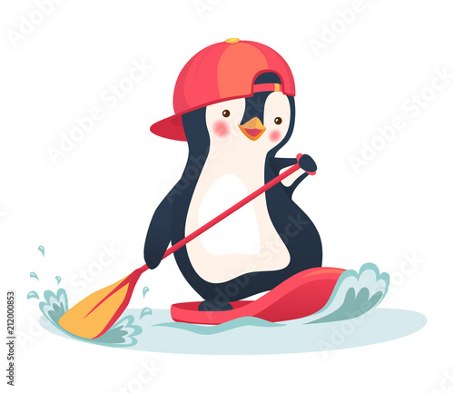 penguin floating on a SUP board