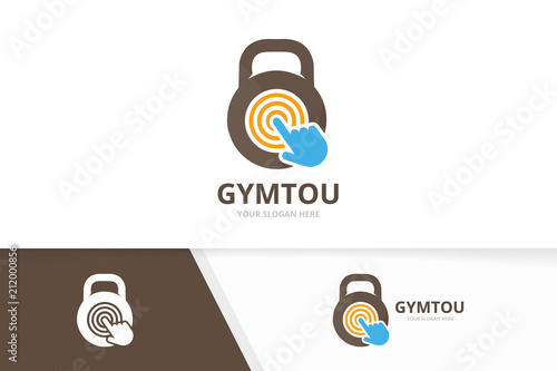 Vector sport and click logo combination. Gym and cursor symbol or icon. Unique fitness and digital logotype design template.