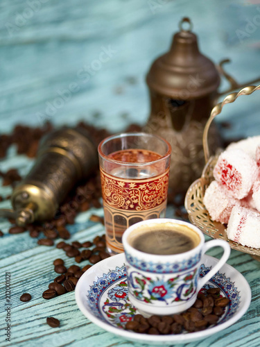 Cup of coffee with turkish delight