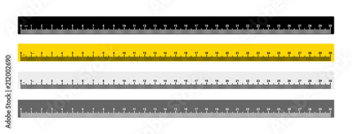 Set of tape ruler metric measurement. Metric ruler. 30 centimeters metric ruler with black, yellow and gray color. Vector illustration. Isolated on white background