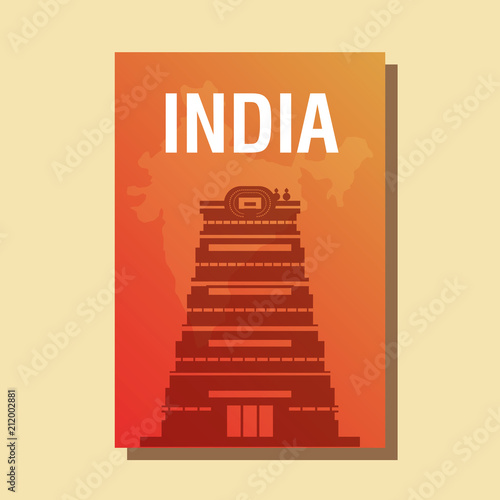 India design with Sri Meenakshi Temple icon over yellow background, colorful design. vector illustration