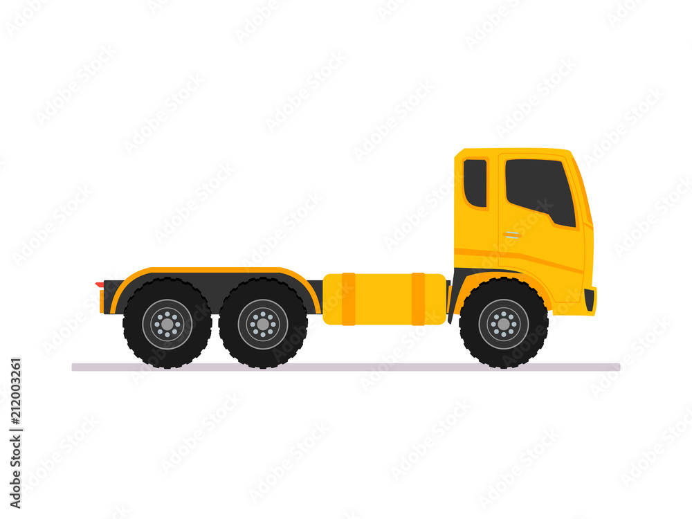 yellow tractor truck trailer long vehicle with flat design style on a white background. delivery service concept. vector illustration.
