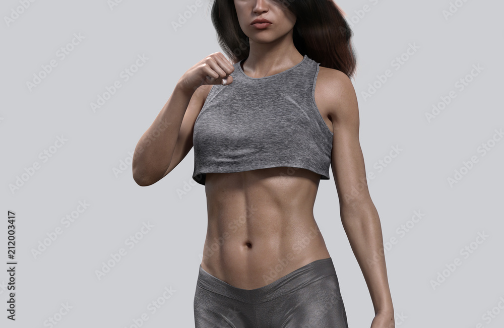 woman who has athletic body does workout - 3d rendering Stock