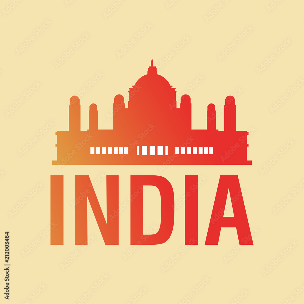 india design with silhouette of taj mahal over yellow background, colorful design. vector illustration