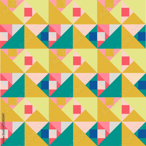 geometric abstract seamless pattern. trendy textile mosaic design. mid century modern style background. 