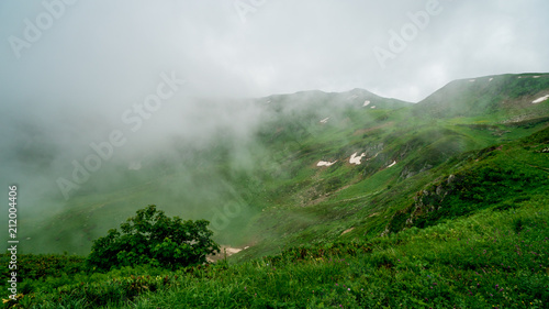 picturesque mountains in fog