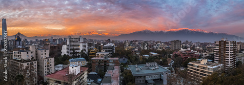 Amazing views of Santiago de Chile city during the sunset with the Andes mountain range making a wonderful horizon