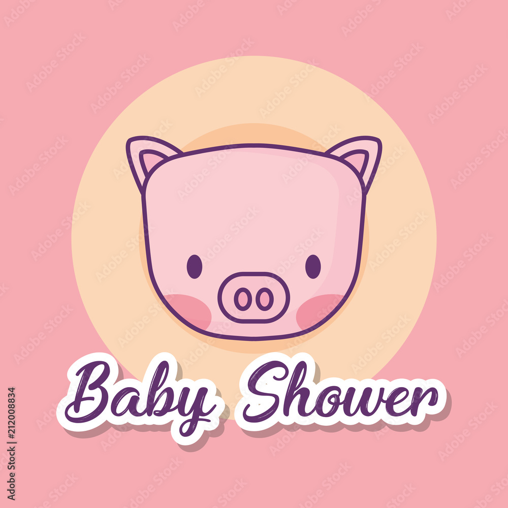 Baby shower design with cute pig over pink background, colorful design. vector illustration Baby shower design with cute pig over pink background, colorful design. vector illustration