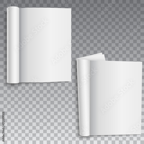 Blank of book, catalog or brochure with rolled sheets. Vector.
